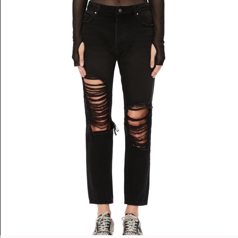 Nordstrom AFRM Cyrus Super High Rise straight Crop Distressed‎ Jeans black 29